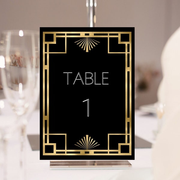 Printable Gatsby Table Numbers Template, Harlem Nights, Roaring 20s, Wedding Table Numbers, Party, Gala, Table Decor, Editable