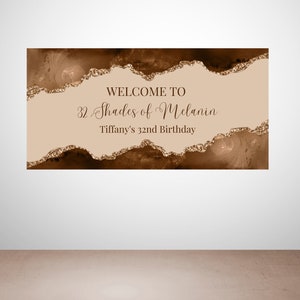 Editable Shades of Melanin Birthday Banner, Backdrop, Digital File Only, Brown Agate Birthday Welcome Banner, Party Decor, Print Yourself