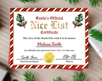 Editable Santa Nice List Certificate Santa Approved Printable Certificate