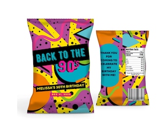 Editable Birthday Chip Bag Template, Back to the 90's, Party Favor, Throwback Party, House Party, 90's Theme Party Decor, Printable