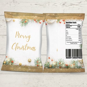 Editable Christmas Chip Bag Label, Holiday Party Favor, Christmas Decor, Christmas Favor, Printable