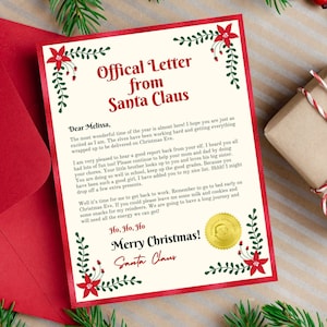 Carta de Papá Noel, plantilla de carta de Papá Noel editable, carta de Papá Noel imprimible, descarga instantánea