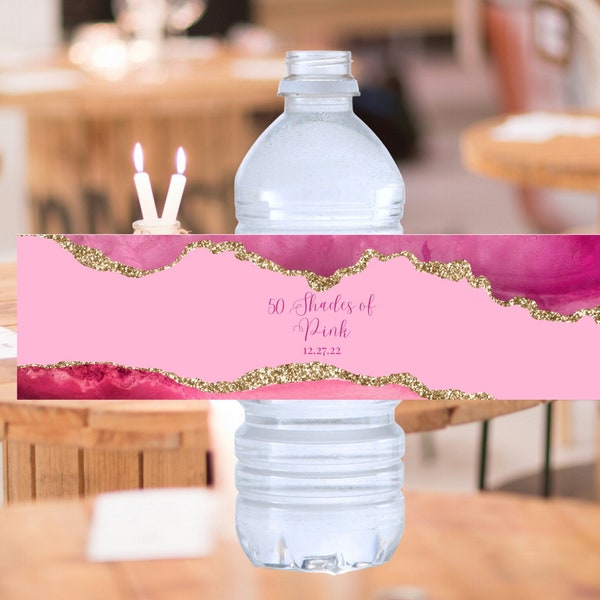 Editable Shades of Pink Water Bottle Label Template, Pink and Gold, Party Favor, Birthday, Wedding, Baby Shower, Printable, Instant