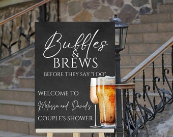 Editable Bubbles and Brews Welcome Sign, Black, Couples Shower, Bridal Shower, Entrance Sign, Printable Instant Download