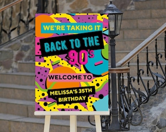 Editable 90s Party Welcome Sign, Back to the 90s, Throwback Party, House Party, Birthday, 90s Theme, Printable