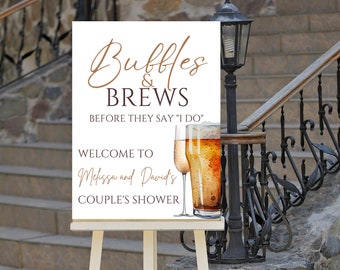 Editable Bubbles and Brews Welcome Sign, Couples Shower, Bridal Shower, Entrance Sign, Printable Instant Download