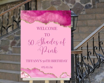 Editable Shades of Pink Birthday Welcome Sign, Pink Agate Birthday Welcome Sign, Printable Instant Download