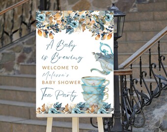 Edytowalny znak powitalny na przyjęciu herbacianym, przyjęcie herbaciane z okazji baby shower, przyjęcie herbaciane dla panny młodej, przyjęcie herbaciane z okazji urodzin, możliwość natychmiastowego pobrania w wersji drukowanej