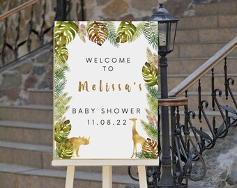 Editable Safari Baby Shower Welcome Sign, Jungle, Tropical, Animal Welcome Sign, Printable Instant Download