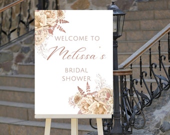Editable Ivory and Rose Gold Bridal Shower Welcome Sign, Floral Welcome Sign, Printable Instant Download
