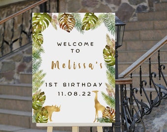 Editable Safari Birthday Welcome Sign, 1st birthday, Jungle, Tropical, Animal Welcome Sign, Printable Instant Download
