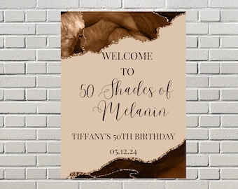 Editable Shades of Melanin Birthday Welcome Sign, Brown Agate Birthday Welcome Sign, Printable Instant Download