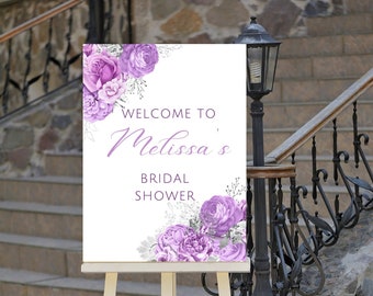 Editable Lavender and Silver Bridal Shower Welcome Sign, Floral Welcome Sign, Printable Instant Download