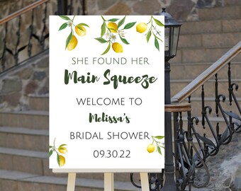 Bewerkbaar: She Found Her belangrijkste Squeeze-vrijgezellenfeest-welkomstbord, citroen-welkomstbord, citrus-vrijgezellenfeest, afdrukbare Instant Download