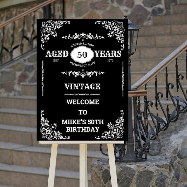 Editable Whiskey Label Welcome Sign, Vintage, Aged to Perfection, Welcome to Sign, Birthday Welcome Sign, Printable Instant Download