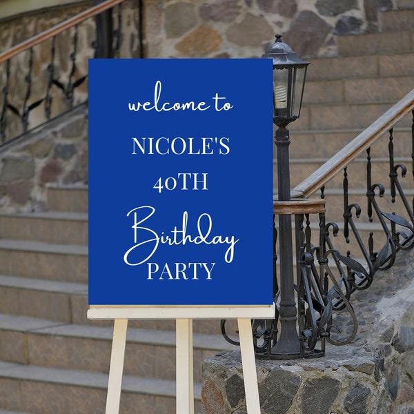 Editable Blue Birthday Welcome Sign, Minimalist Birthday Party Welcome Poster, Modern, Printable Instant Download