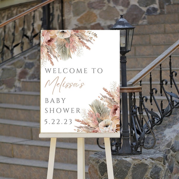 Editable Boho Baby Shower Welcome Sign, Pampas, Boho Floral, Bridal Shower, Birthday, Wedding, Welcome to Sign, Printable Instant Download