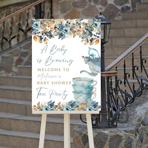 Editable Tea Party Welcome Sign, A Baby is Brewing Baby Shower Tea Party, Bridal Tea, Birthday Tea Party, Printable Instant Download