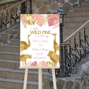 Editable Safari Baby Shower Welcome Sign, A Little Wild One is on the Way, Jungle, Tropical, Animal Welcome Sign, Printable Instant Download