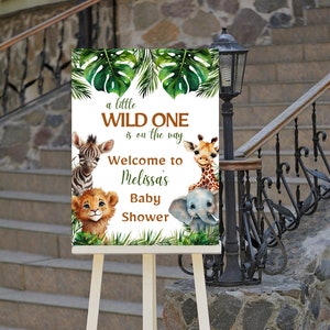 Editable Safari Baby Shower Welcome Sign, A Little Wild One is on the Way, Printable Instant Download
