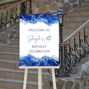 Editable Royal Blue Welcome Sign, Birthday Welcome Sign, Blue and White, Wedding Sign, Baby Shower Sign, Entrance Sign, Printable