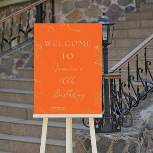 Editable Orange and Gold Birthday Welcome Sign, Marble, Luxury, Welcome to Sign, Printable Instant Download