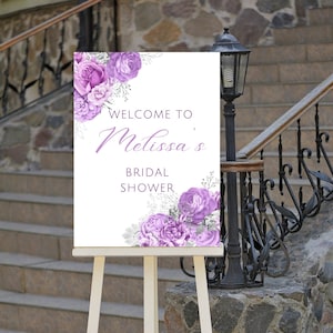 Editable Lavender and Silver Bridal Shower Welcome Sign, Floral Welcome Sign, Printable Instant Download