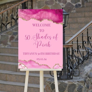 Editable Shades of Pink Birthday Welcome Sign, Pink Agate Birthday Welcome Sign, Printable Instant Download
