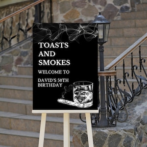 Bearbeitbare Toasts und Rauch Willkommensschild, Willkommen bei Zeichen, Geburtstag Willkommensschild, Whisky, Zigarre, druckbarer sofortiger Download