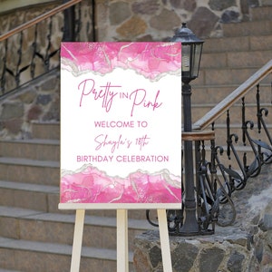 Editable Pretty in Pink Birthday Welcome Sign, Pink, Silver and White, Bridal Sign, Wedding Sign, Baby Shower Sign, Entrance Sign, Printable