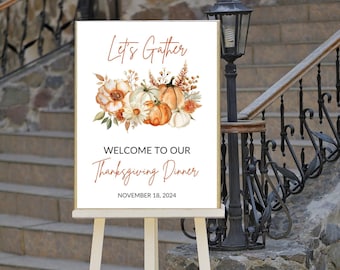 Editable Thanksgiving Welcome Sign  Fall Pumpkin Decor Digital Download