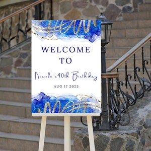 Editable Blue and Gold Birthday Welcome Sign, Birthday Party Welcome Poster, Welcome to Sign, Printable Instant Download