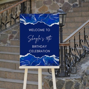 Editable Royal Blue Welcome Sign, Birthday Welcome Sign, Blue and Silver, Wedding Sign, Baby Shower Sign, Entrance Sign, Printable
