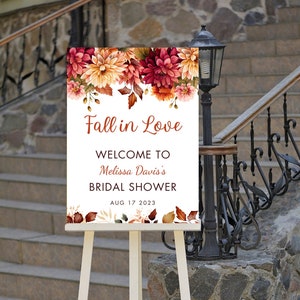 Editable Fall in Love Welcome Sign, Bridal Shower, Entrance Sign, Wedding, Baby Shower, Floral, Autumn, Printable Instant Download