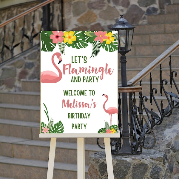 Editable Flamingo Birthday Welcome Sign, Let's Flamingle, Welcome to Sign, Tropical, Pool Party, Summer, Printable Instant Download