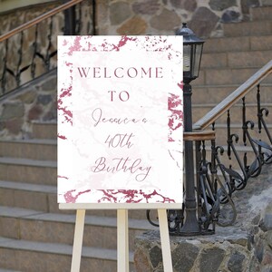 Editable Pink and White Birthday Welcome Sign, Marble, Luxury, Welcome to Sign, Printable Instant Download