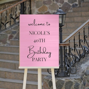 Editable Pink Birthday Welcome Sign, Minimalist Birthday Party Welcome Poster, Modern, Printable Instant Download
