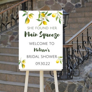 Editable She Found Her Main Squeeze Bridal Shower Welcome Sign, Lemon Welcome Sign, Citrus Bridal Shower, Printable Instant Download