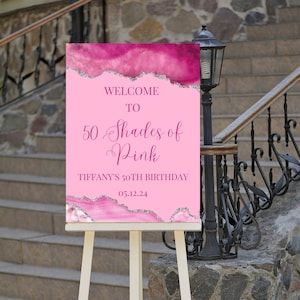 Editable Shades of Pink Birthday Welcome Sign, Pink and Silver Birthday Welcome Sign, Printable Instant Download