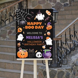 Bearbeitbar Happy Boo Day Willkommensschild, Halloween Willkommensschild, Halloween Party, Kostümparty, Printable