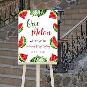Editable One in a Melon Birthday Welcome Sign, 1st Birthday, Watermelon, Summer Party, Welcome to Sign, Printable Instant Download