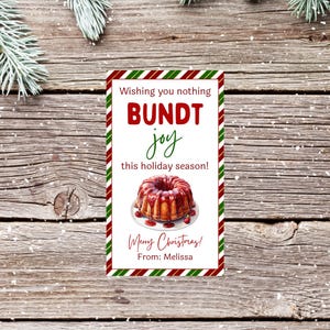Etiquetas de regalo editables "No te deseo nada" Bundt Joy, etiquetas de regalo para compañeros de trabajo para Navidad, etiquetas de regalo para pasteles, imprimibles