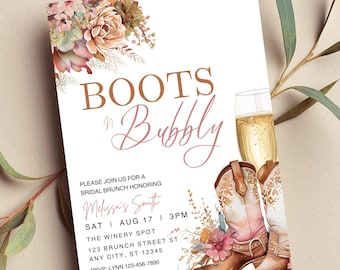 Boots and Bubbly Bridal Shower Invitation, Western Floral (Digital or Printable)