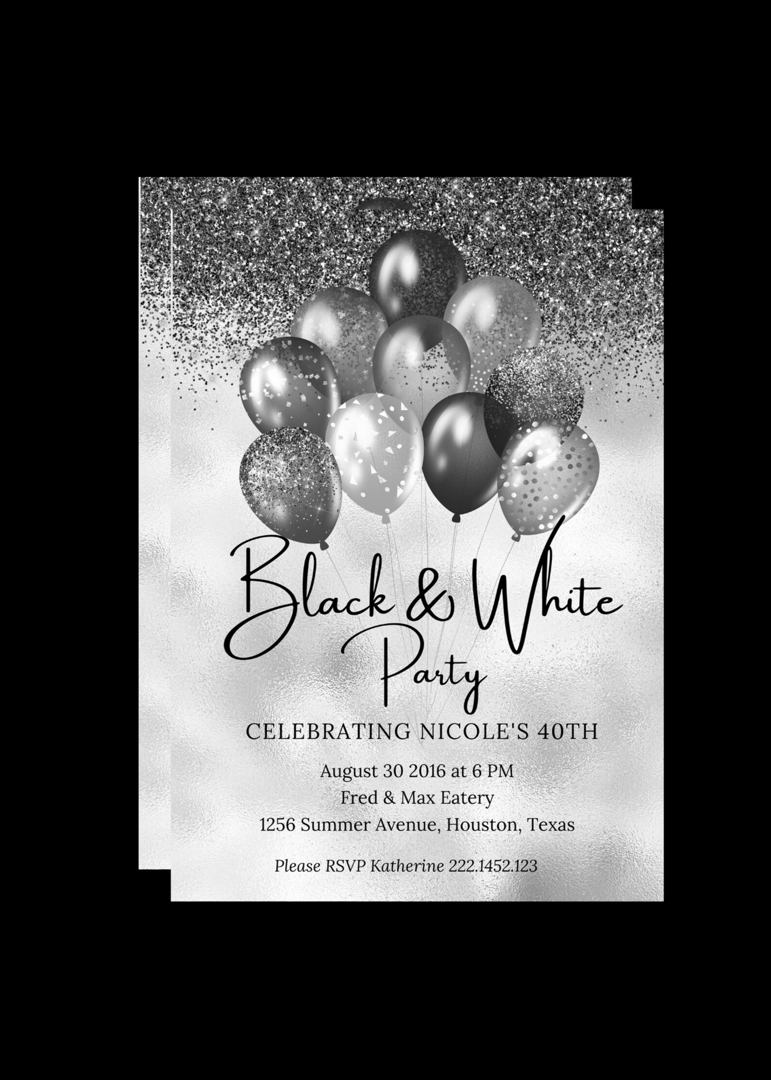 Editable Black and White Party Invitation Black and White Etsy