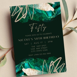 Editable Green and Gold Invitation, Birthday Invitation, Printable or Text Invite