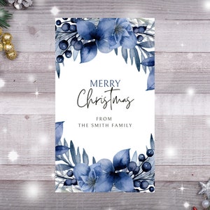 Editable Christmas Gift Tag Printable, Printable Christmas Gift Tag, Blue Wreath, Holiday Party Favor Tag, Christmas Gift Tag Download