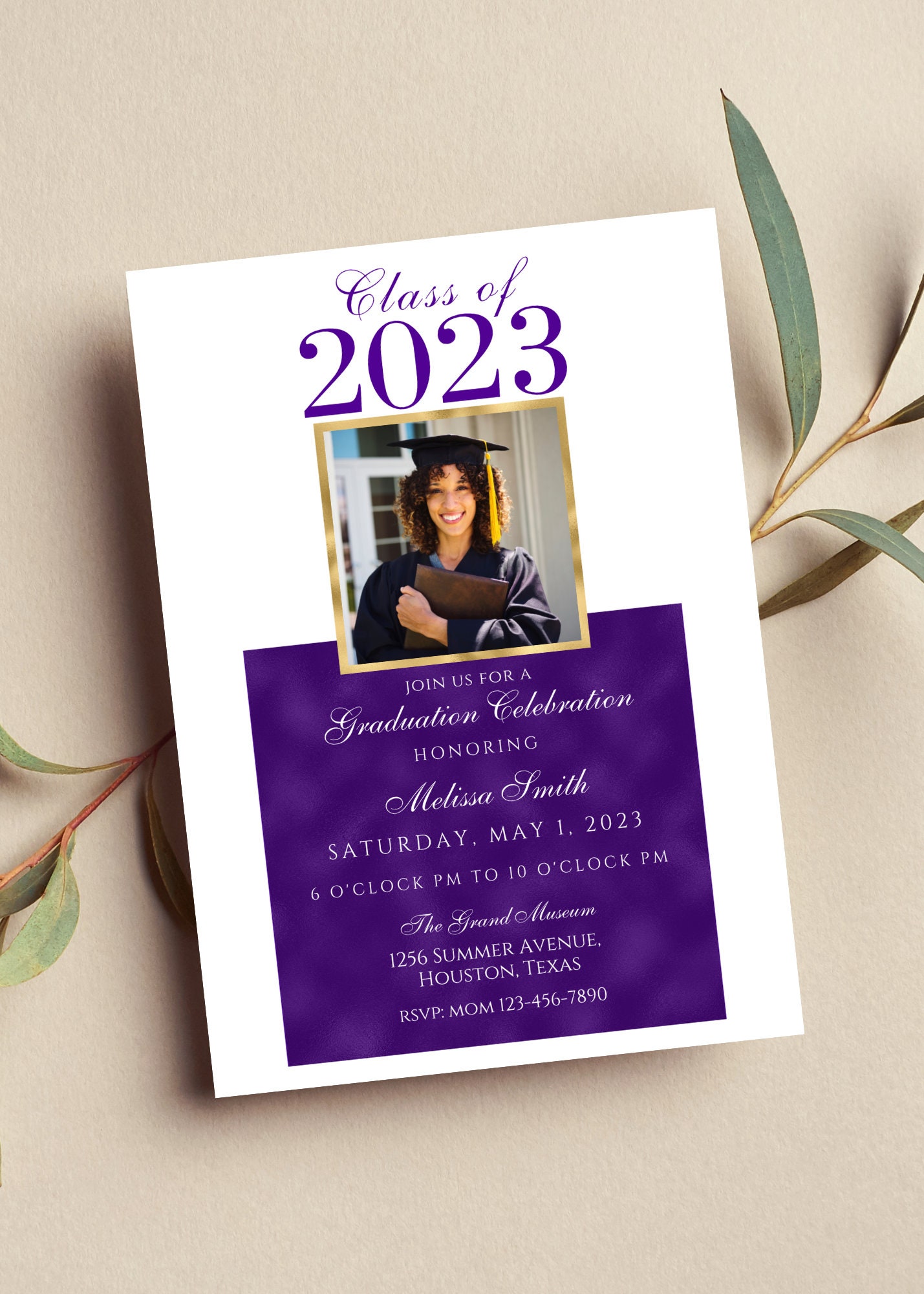 Celebrate With Style Purple and Gold 2024 Graduation Cap and