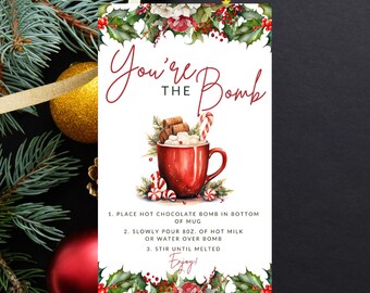 Etiqueta navideña de bomba de chocolate caliente, recuerdo navideño (descarga digital)