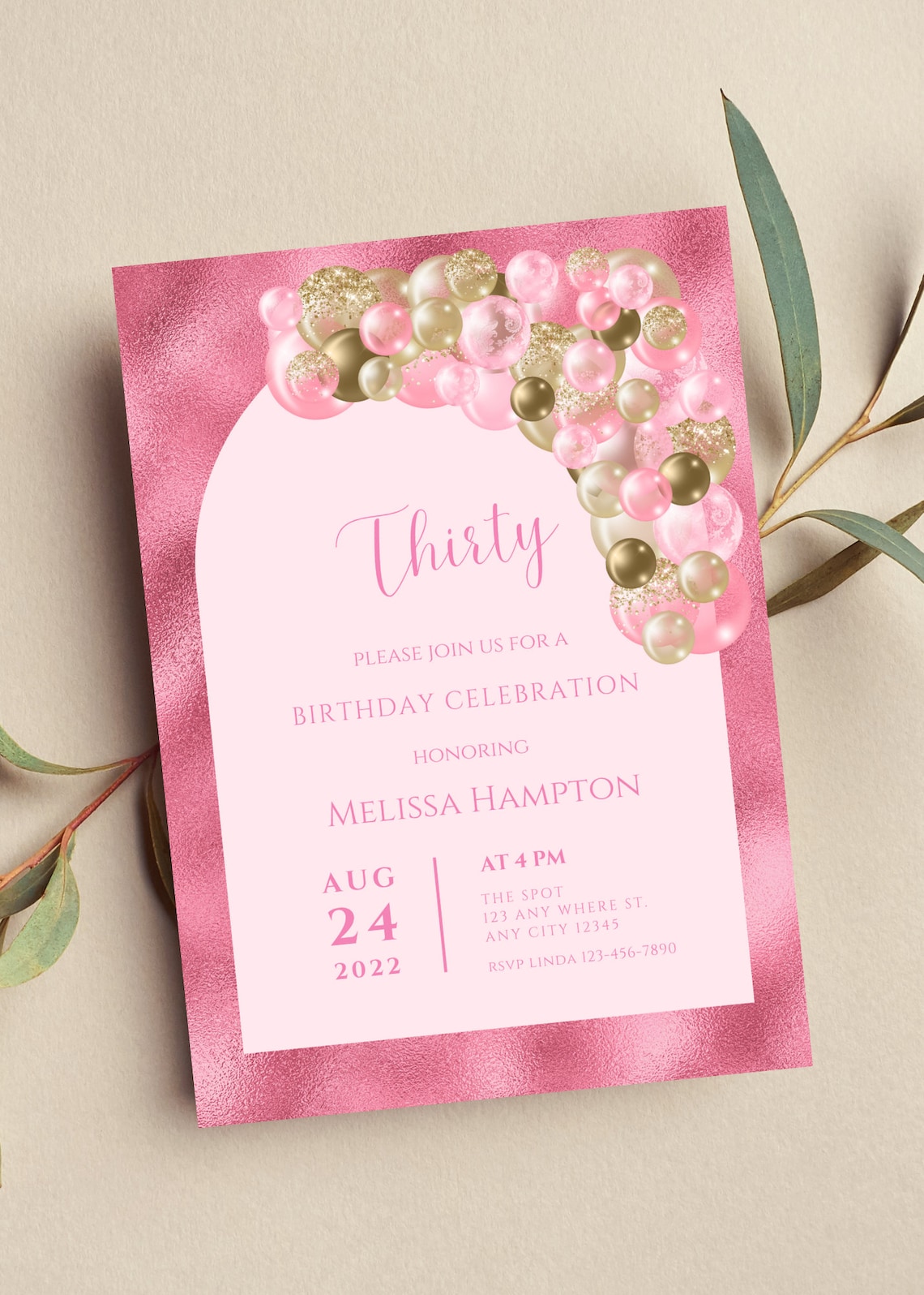 Editable Pink and Gold Birthday Invitation Pink and Gold - Etsy
