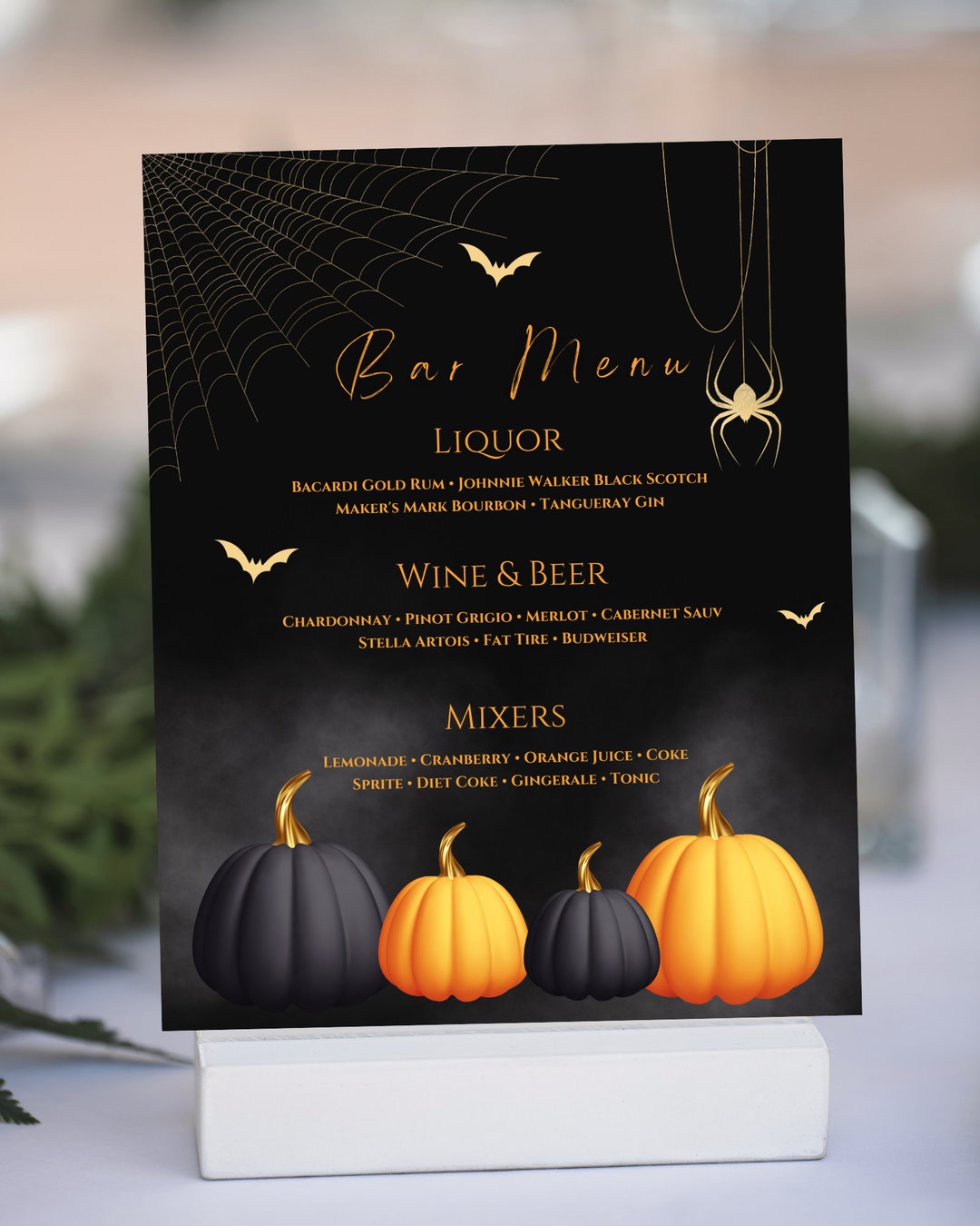 Editable Halloween Bar Menu Card Template, Full Size Menu, Table Menu